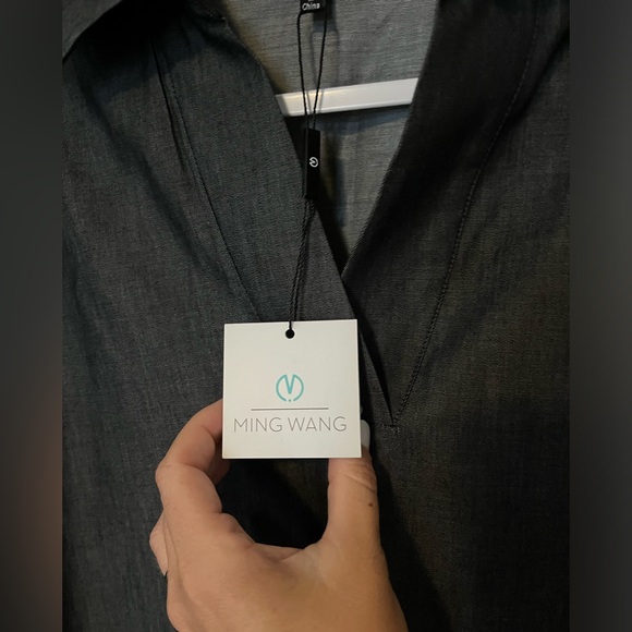 Ming Wang Side Pocket A Line Chambray Shirt Dress NWT - Picture 5 of 9